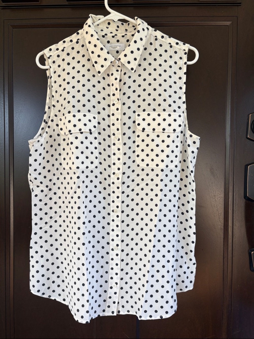 EUC Equipment Femme Silk Sleeveless Polka Dot Button Front Top Size XL